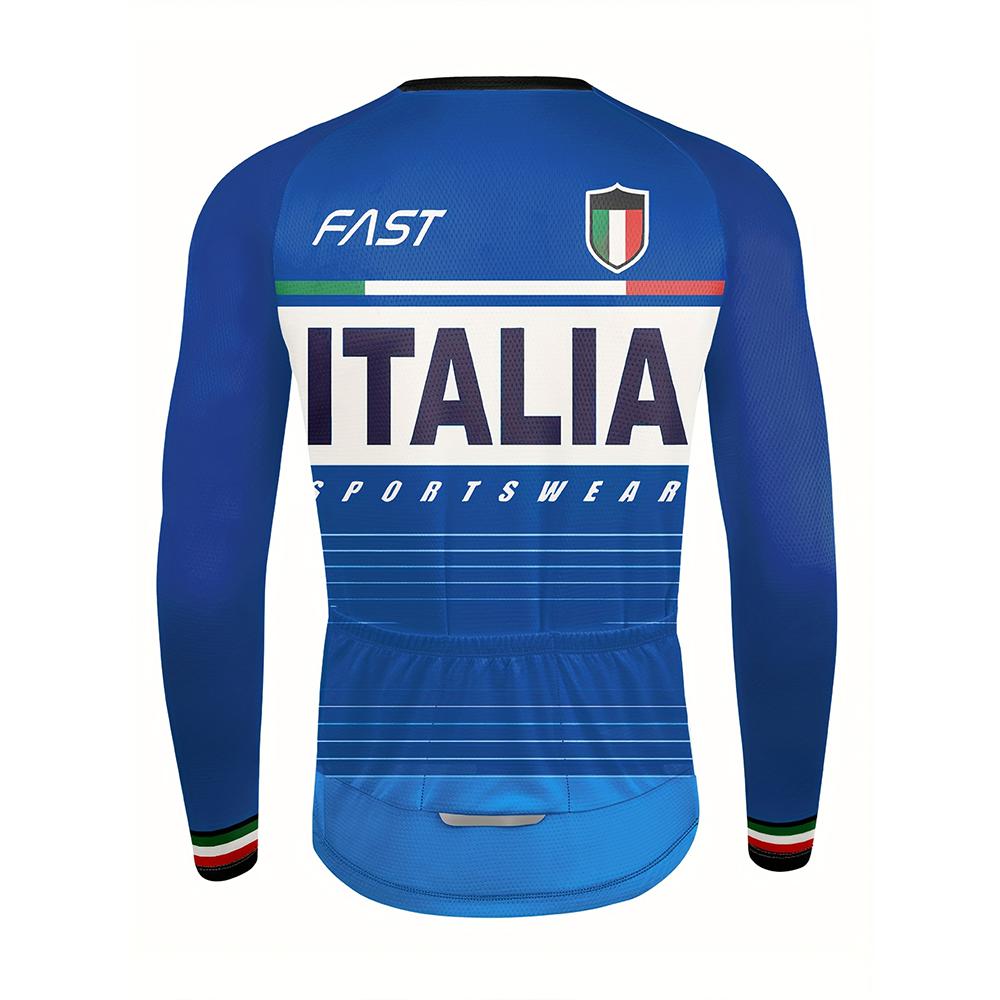 Men's Italian-inspired long-sleeved cycling jersey, suitable for mountain biking and road cycling, moisture-wicking and breathable, cycling top