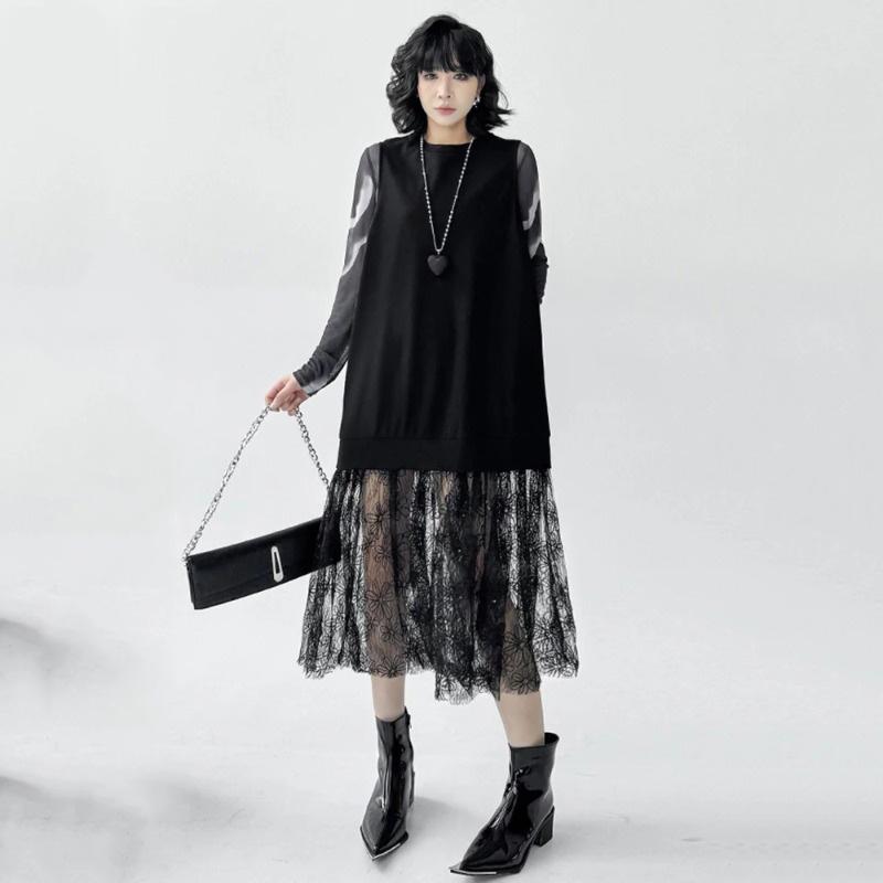 XITAO Mesh Patchwork O-neck Female Dress ZMY1165