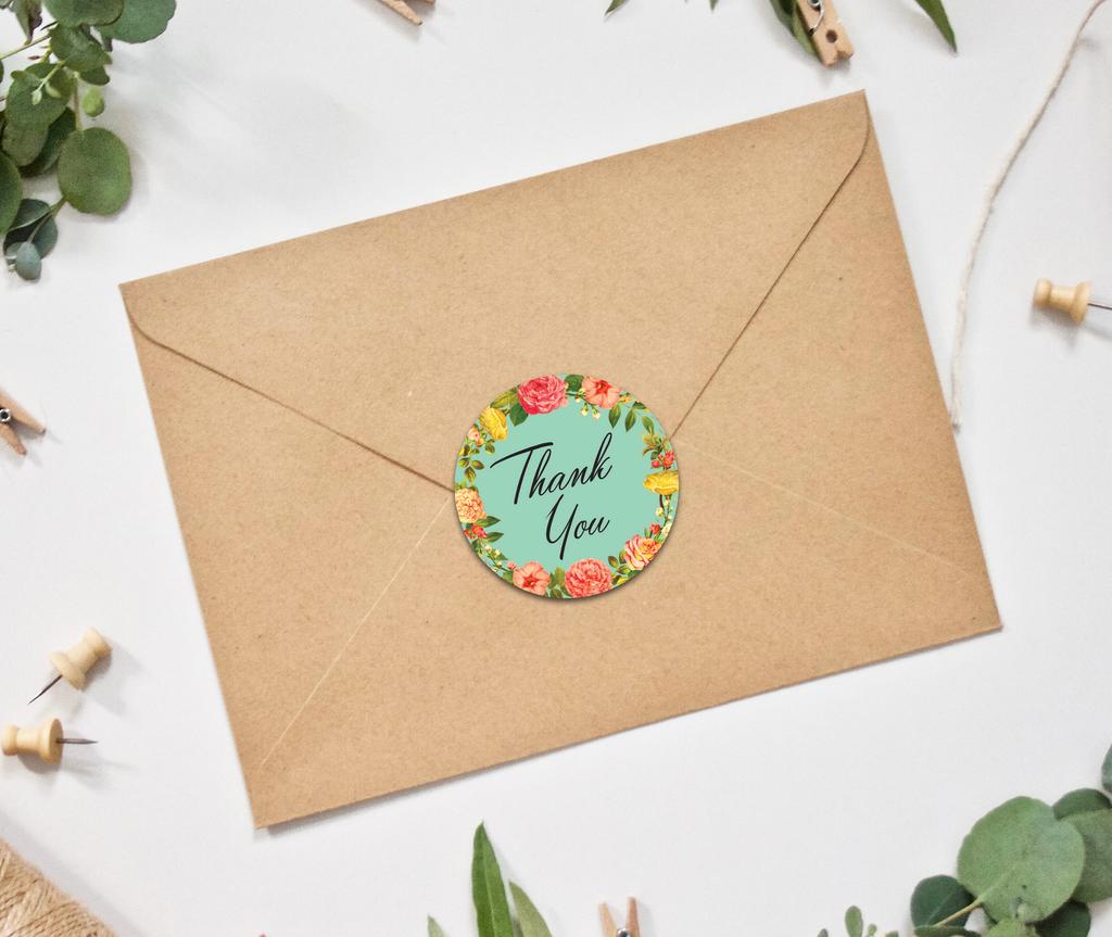 Darling Souvenir 45 Pcs Round Wedding Envelope Seal Black Floral Wreath Thank You Stickers-1.6