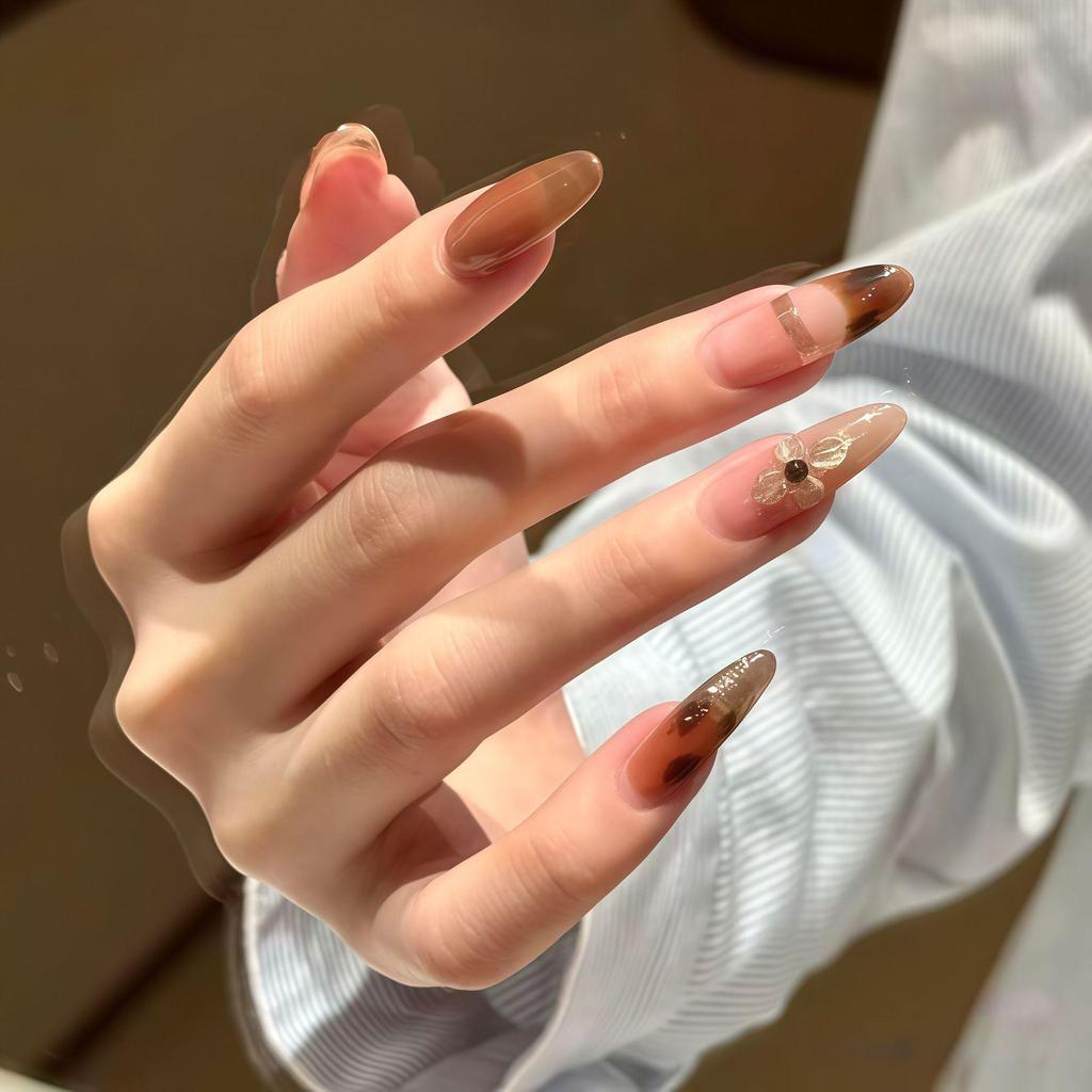 Wearable Leopard Print 3D Gold Foil Flower Nail Stickers - French Manicure Tips