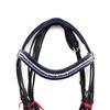 Patent Leather Dressage Bridle, 3 Row Brow-Band, Blue Padding.