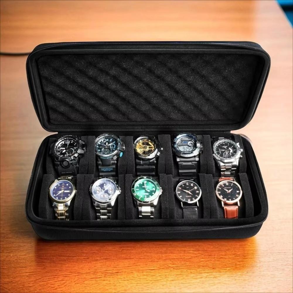 Durable 6/8/10/12/15 Slots Watch Box Hard Shockproof Watch Case EVA Zipper Closure Watch Display Holder for Travel