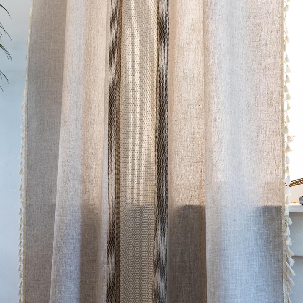 Finished Curtains American Country Living Room Semi-Blackout Windows Geometric Stripes Coffee Kitchen Curtains
