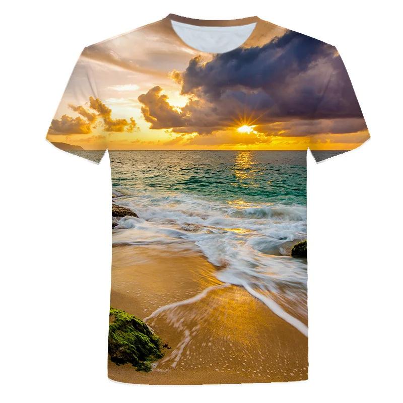 

3D Printed Seaside Scenery T-Shirt For Men Ocean Beach Pattern Tees Summer Harajuku Loose Round Neck Tops Short Sleeves T Shirts S