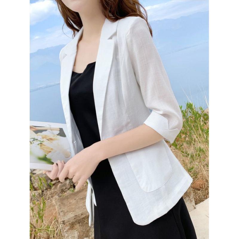Linen Blazer Women s Cotton and Linen Suit Korean Style Sun Protection Clothing Casual British Style Women S