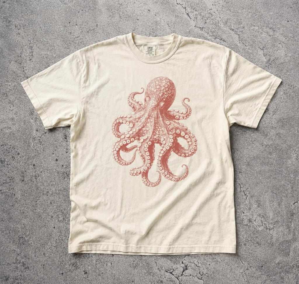 Vintage Oktopus Grafik T-Shirt, Comfort Colors Meereswesen Tee, Retro Kraken Ozean Shirt