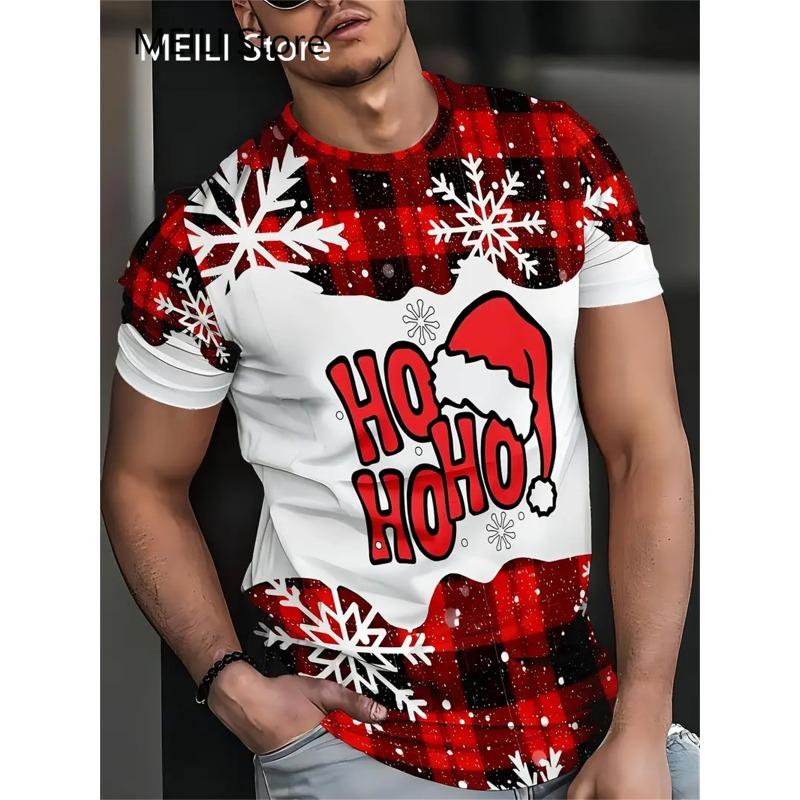 Camiseta Masculina Papai Noel Estampa Gráfica Pulôver Verão Casual Manga Curta Camiseta Engraçada Camisetas Masculinas Natal Roupa Oversized