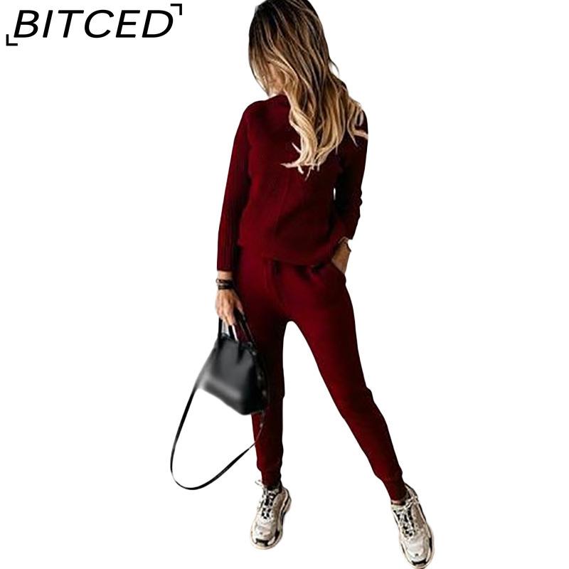 BITCED Autumn and Winter High-neck Solid-color Fashionable Casual Top + Trousers Sweater Set for Women