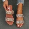 Women'S Wide Width Fashion Flat Sandals - Summer Beach Shoes with Sparkling Rhinestone Accents, Non-Slip Rubber Sole, Comfortable Open-Toe Design