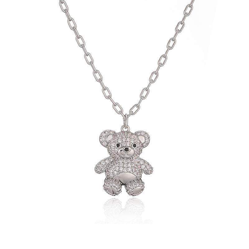 18K Gold Plated Brass Zircon Cute Bear Earrings Necklace Luxury Zircon Set Party Gifts For Women Gifts