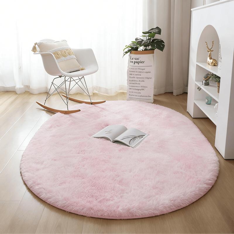 Rainbow Plush Carpet Oval Fluffy Rug For Girl Bedroom Long Pile Soft Beside Mat Large Area Rug Living Room Shaggy Kids Playroom Mat