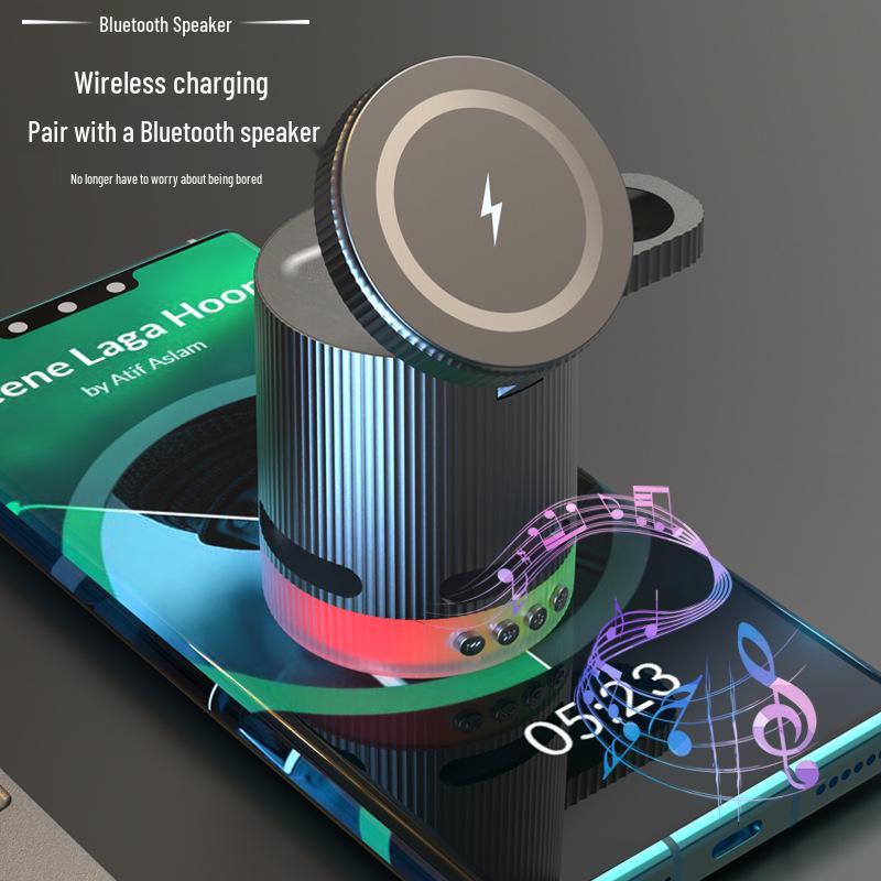 Multifunctional Bluetooth Speaker with 15W Wireless Magnetic Power Bank, Hi-Fi Sound Quality, Long Battery Life, and Watch Wireless Charging