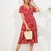 Summer Vacation Floral Print V Neck Loose Dress for Ladies