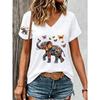 Modisches Retro-Tier Elefant 3D-Druck Damen-T-Shirt für Sommerkomfort V-Ausschnitt Kurzarm Täglich