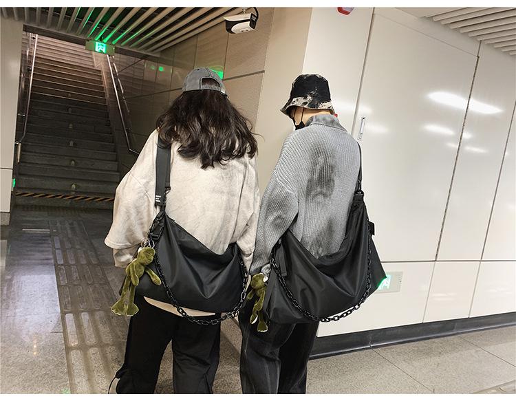 Unisex Hong Kong Style Black Crossbody & Tote Bag - Large Capacity for Men & Women, Ideal for Work or College