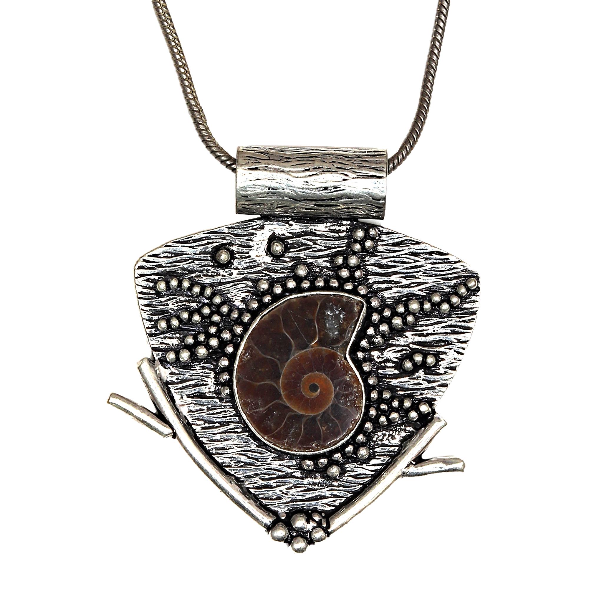 

Серебряный кулон ручной работы на День матери из ископаемого камня аммонита 2 дюйма