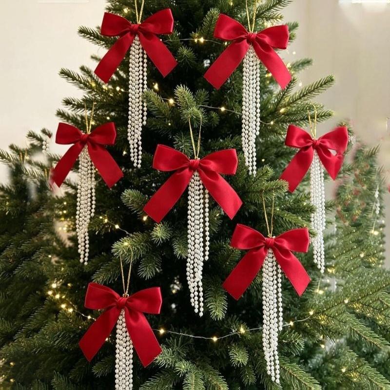 Perlen Beflockung Schleife Weihnachtsdekoration - Weihnachtsbaum Dekor Hängende Anhänger Fenster Wand Dekor Haus Party Neujahrsgeschenk