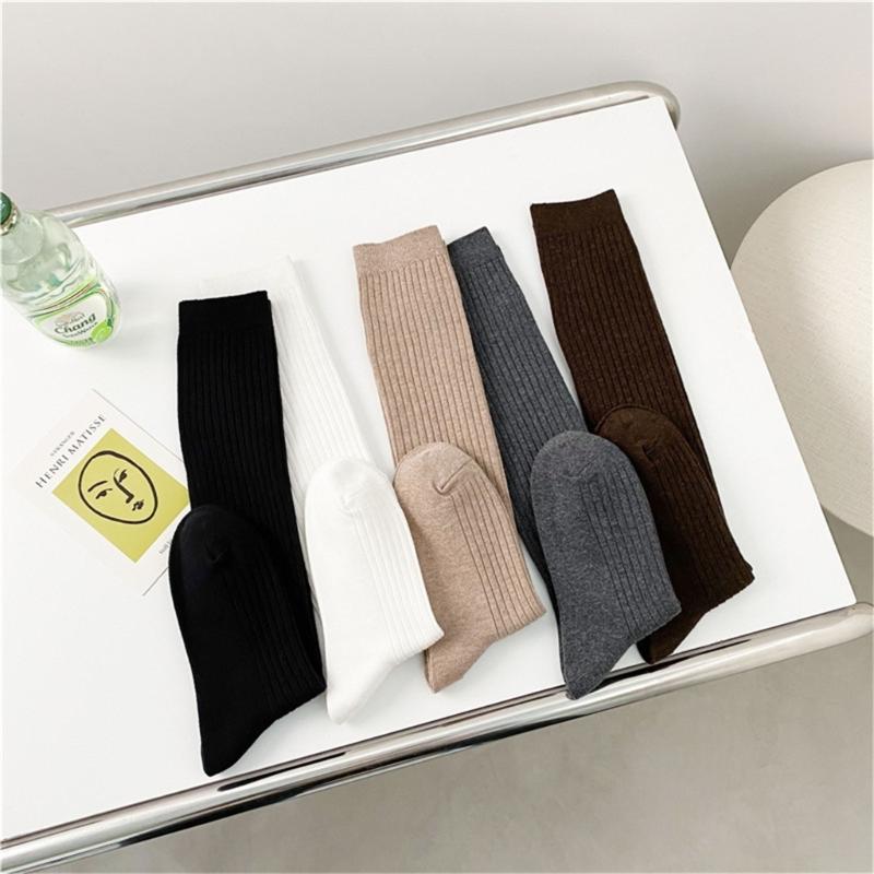 Women Ribbed Knitting Cotton Long Socks Autumn Winter Warm Fashion Solid Color Casual Breathable Knee High Stockings