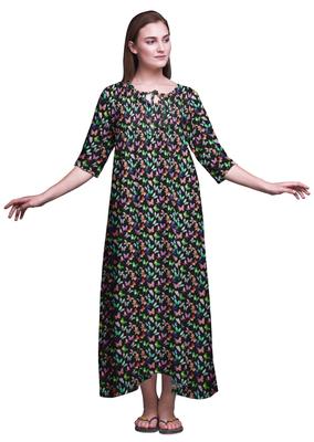 Black Colorful Maxi Sleepwear for Women Summer Printed Nightgowns