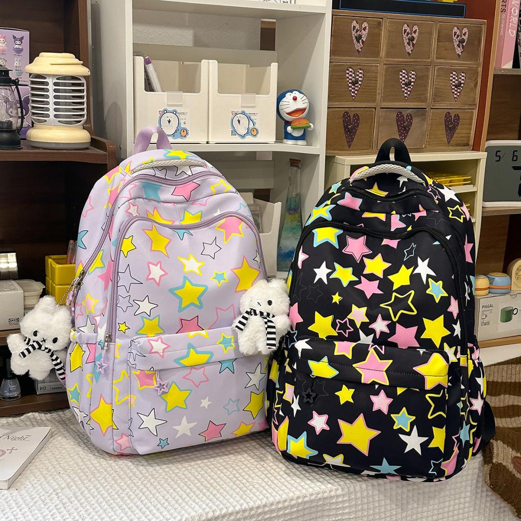 Schultasche1011 neuer Rucksack Mittelschule Mädchen große Kapazität Sternendruck Schultasche High School College Studenten Nischenrucksack