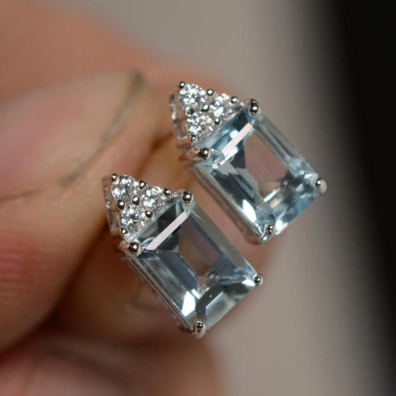 Sweet And Luxurious Jewelry, European And American Sparkling Personality, Bride'S Wedding, Blue Zircon Earrings