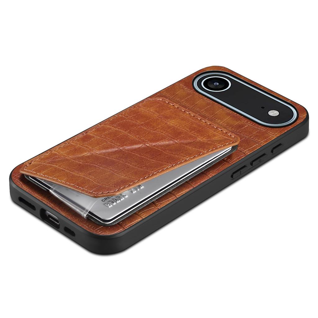 For iPhone 17 Air Case with Card Holder Leather+PC+TPU Crocodile Textured Back Cover