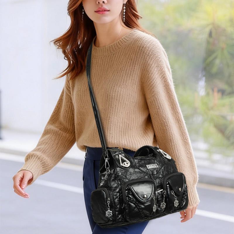 Commute PU Sewing Thread Zipper Classic Women Shoulder Bag 2026 Spring High Quality Large Capacity Shopper Fashion Handbag Solid Color Crossbody Bags