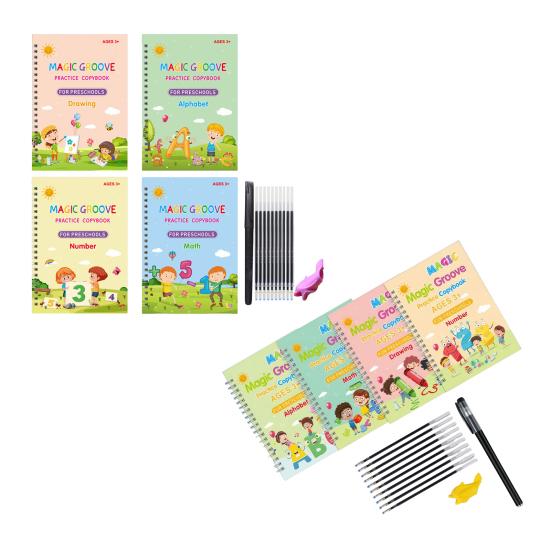 Grooved Copybook Kids Math Drawing Practice Book Handwriting Workbook Kit Number Letter Tracing Copybook for Preschoolers Neat Writing