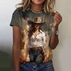 Western Cowgirl T-Shirts 3D-Druck Damenmode O-Ausschnitt Kurze Ärmel Vintage T-Shirt Y2k Harajuku Tees Tops Weibliche Kleidung