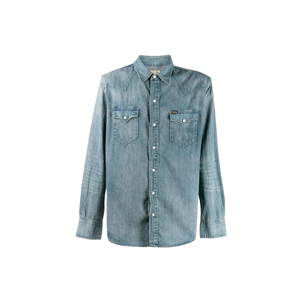 Polo Ralph Lauren Ss22 Solid Color Single-Breasted Denim Long Sleeve Shirt Men shirts Blue 710703936-001