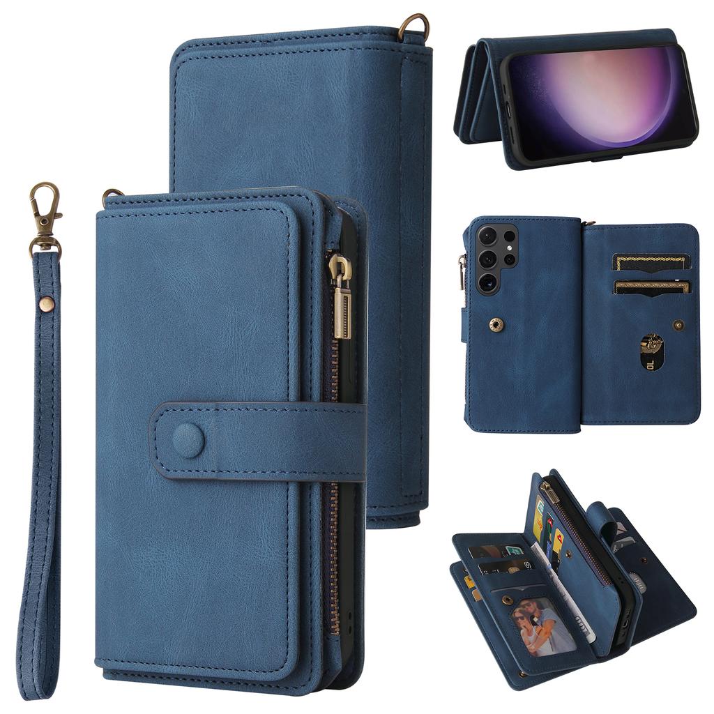 For Samsung Galaxy S24 Ultra Zipper Wallet Case with 15 Card Slots and Strap Leather Phone Cover