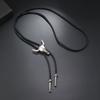 Long Western Cowboy Style Necklace Metal Drop Leather Rope Necklace Creative Cowboy Tie Decoration