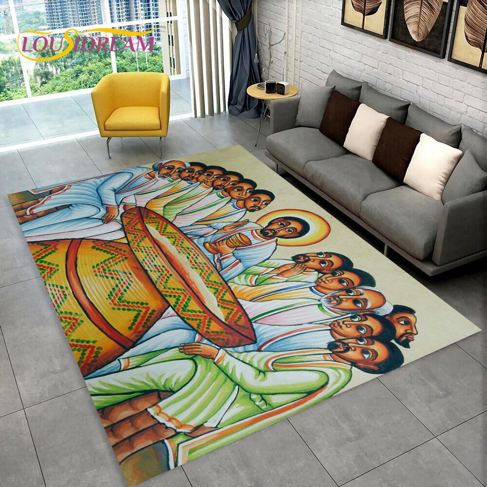 3D Africa Ethiopian Painting Art Custom Cartoon Area Rug Large,Carpet for Home Living Room Sofa Doormat Decor,Non-slip Floor Mat