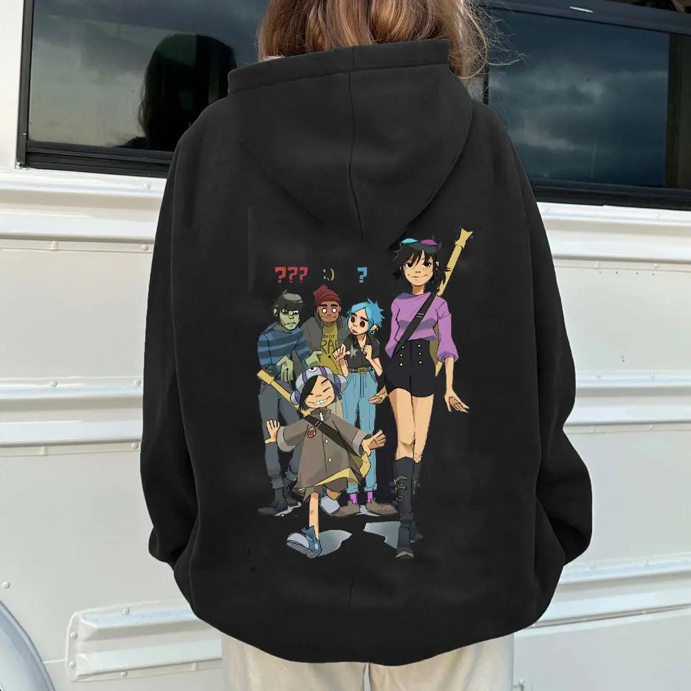 Band Musicale Gorillaz PUNK ROCK Maglione Motivo Cartone Animato con Cappuccio Abbigliamento Casual e Trendy Vintage Y2K Oversize