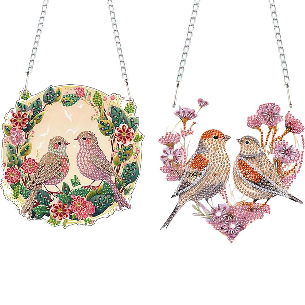 2pcs 2D Flat DIY Rhinestone Diamond Art Window Pendants Special Shape Diamond Painting Set Window Hanging Art for Home Decor