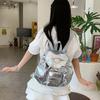 Sweet Women Daily School Bag Large Capacity Silver PU Daypack Korean Drawstring Backpack  Outdoor