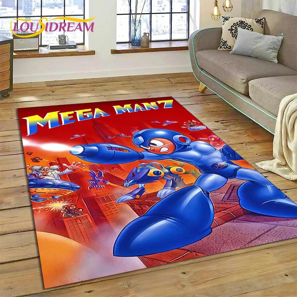 Retro Cartoon Rockman Mega Man Game Carpet Rug for Bedroom Living Room Home Sofa Decoration,Children Play Large Decor Floor Mat