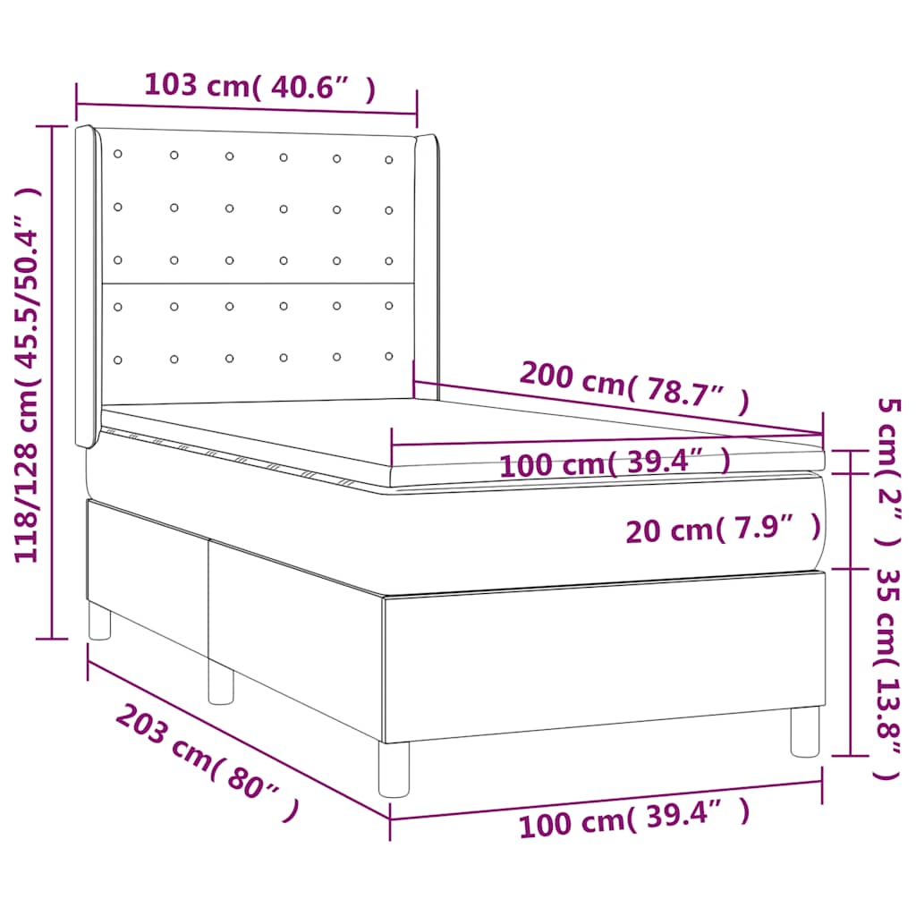 Box Spring Bed with Mattress Dark Blue 100 x 200 cm Velvet