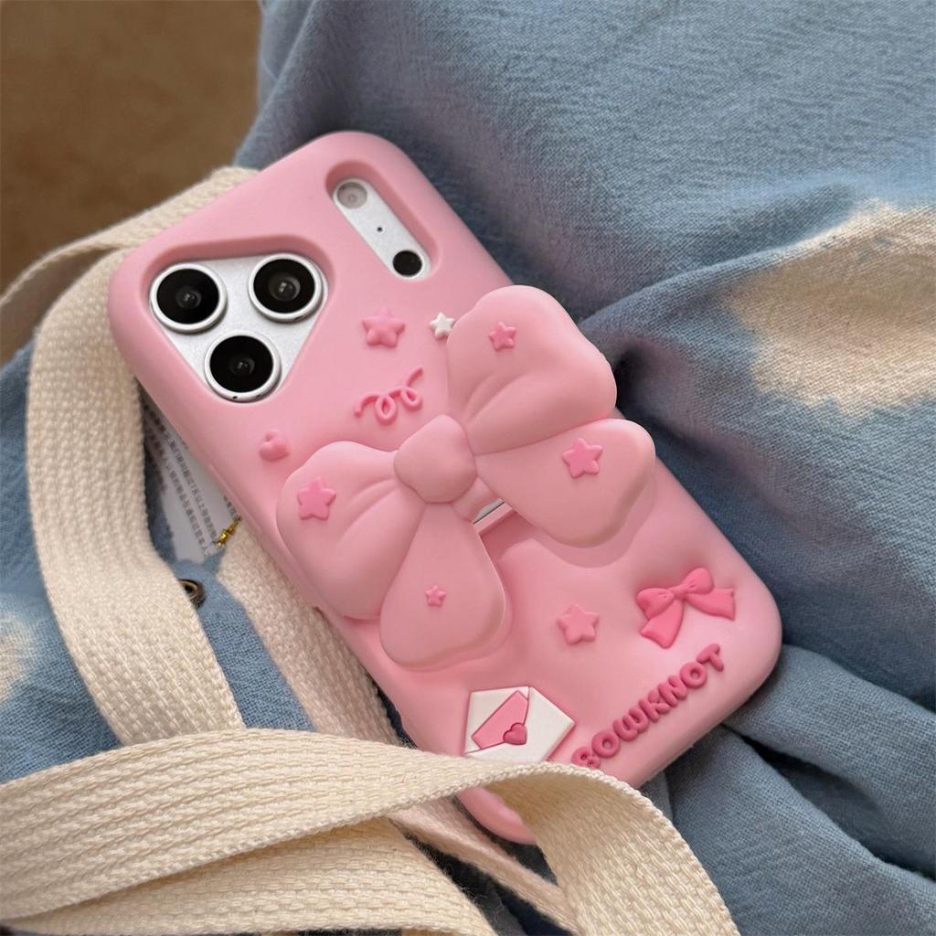 3D Pink Bow Anti-Fall Phone Case for iPhone 14/13 Pro Max