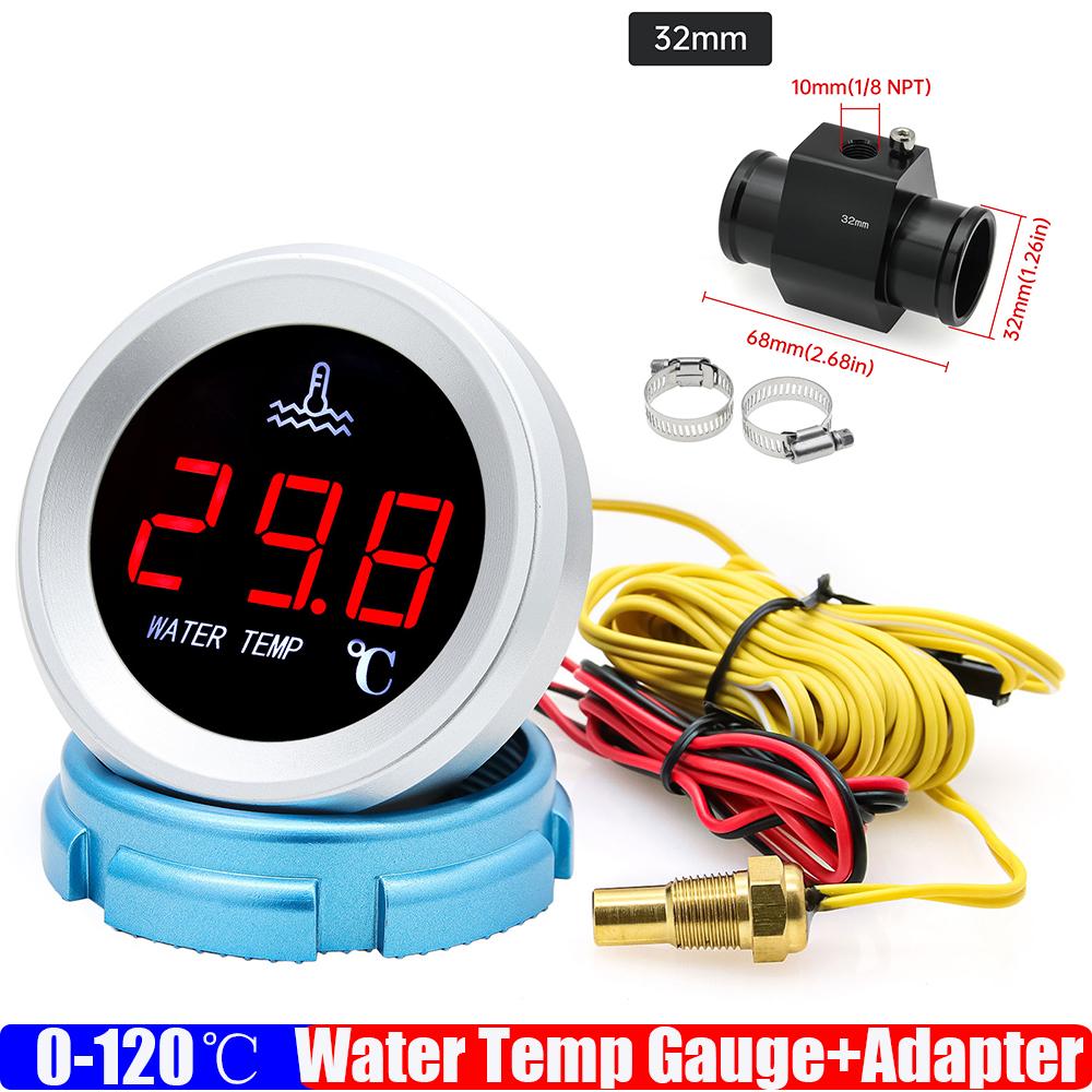 Digital 0-120℃ Water Temperature Gauge with Alarm Radiator Tempe Joint Pipe Sensor Hose Adapter 26-40mm for Gasoline Diesel Car