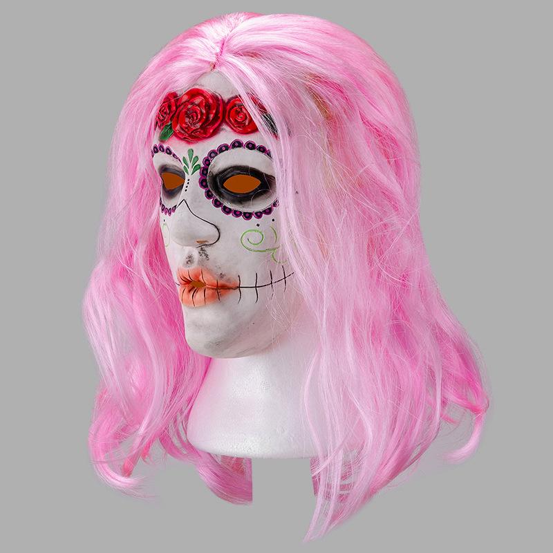 Halloween mask, latex headgear, pink hair mask, role-playing, bar, dance party, performance show COS