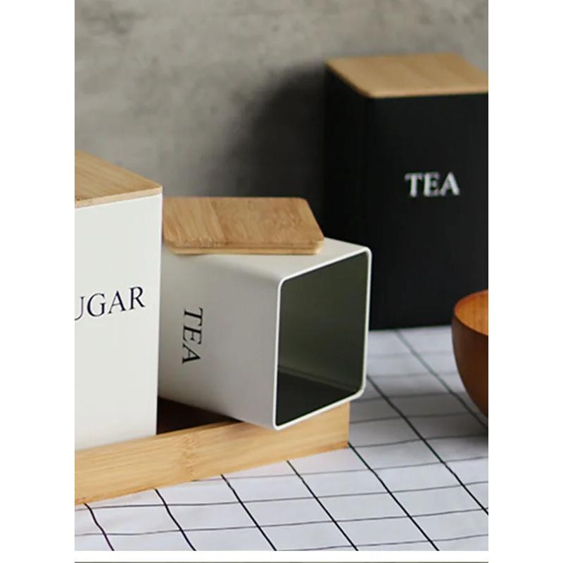 Kaffeebohnenaufbewahrung mit Bambusdeckel, Metall-Teedosen im schlichten Stil, Küchenzubehör