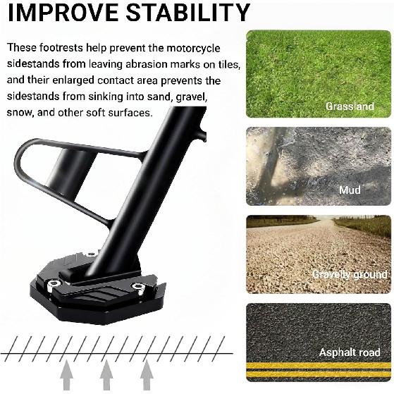 Motorcycle Kickstand Pad Plate Support Accessory, Aluminum Alloy Parking Stand Support Plate, Soft Ground, Grass, Hot Pavement, Outdoor Parking, Anti
