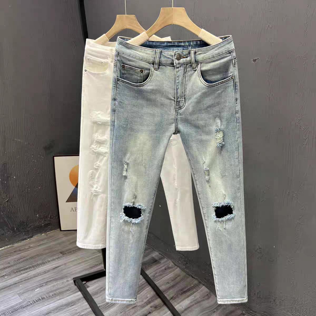 

Мужские модные корейские узкие светло-голубые джинсы скинни 29 светло-синий