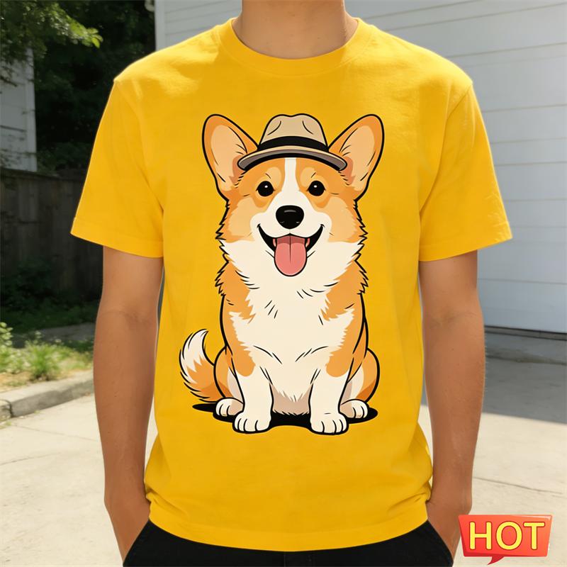 Funny Corgi Graphic Summer T Shirts For Men Fashion Cute Dog 3D Printed Crew Neck Tshirts Loose Streetwear Short Sleeve Tees