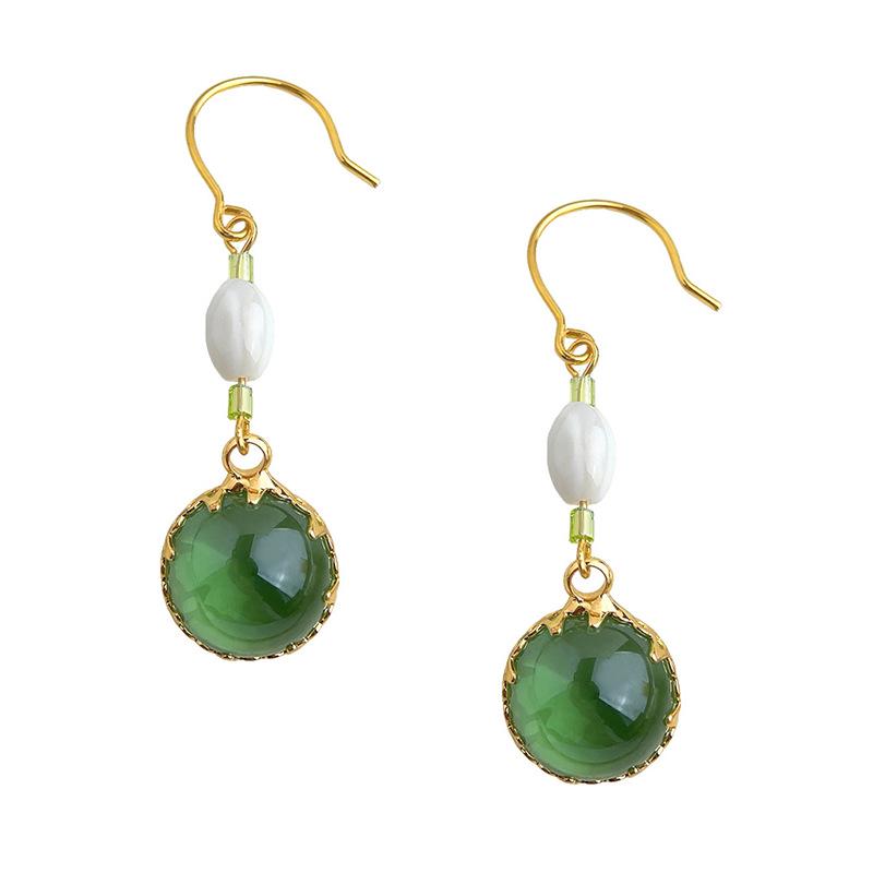 National Style Handmade Mother-of-Pearl Glass Water Drop Earrings - Forest-Inspired Sweet Temperament for Women