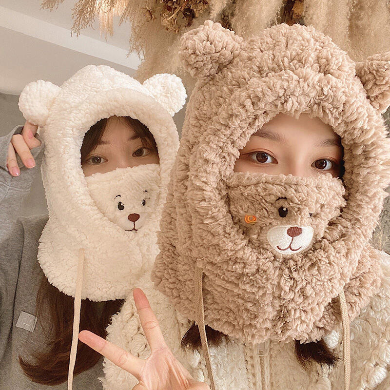 

Teddy Bear Fur Hat Poggli Winter Hooded Neck Warmer DD-12539 white
