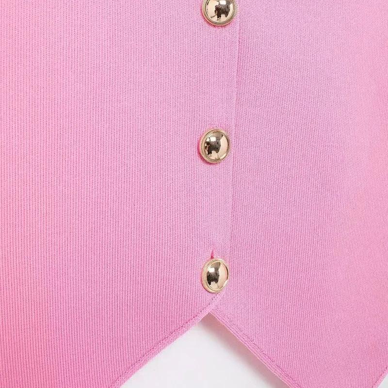 Повседневный трикотажный однобортный жилет женский однотонный V-образный вырез — фото 9