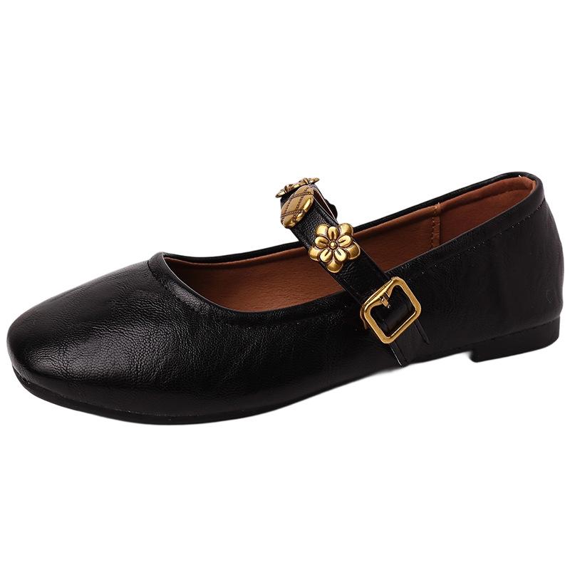 One Word with Mary Jane Shoes Women's Fashion Versatile Retro Shallow Mouth Summer 2025 New Square Head Ballet Shoes