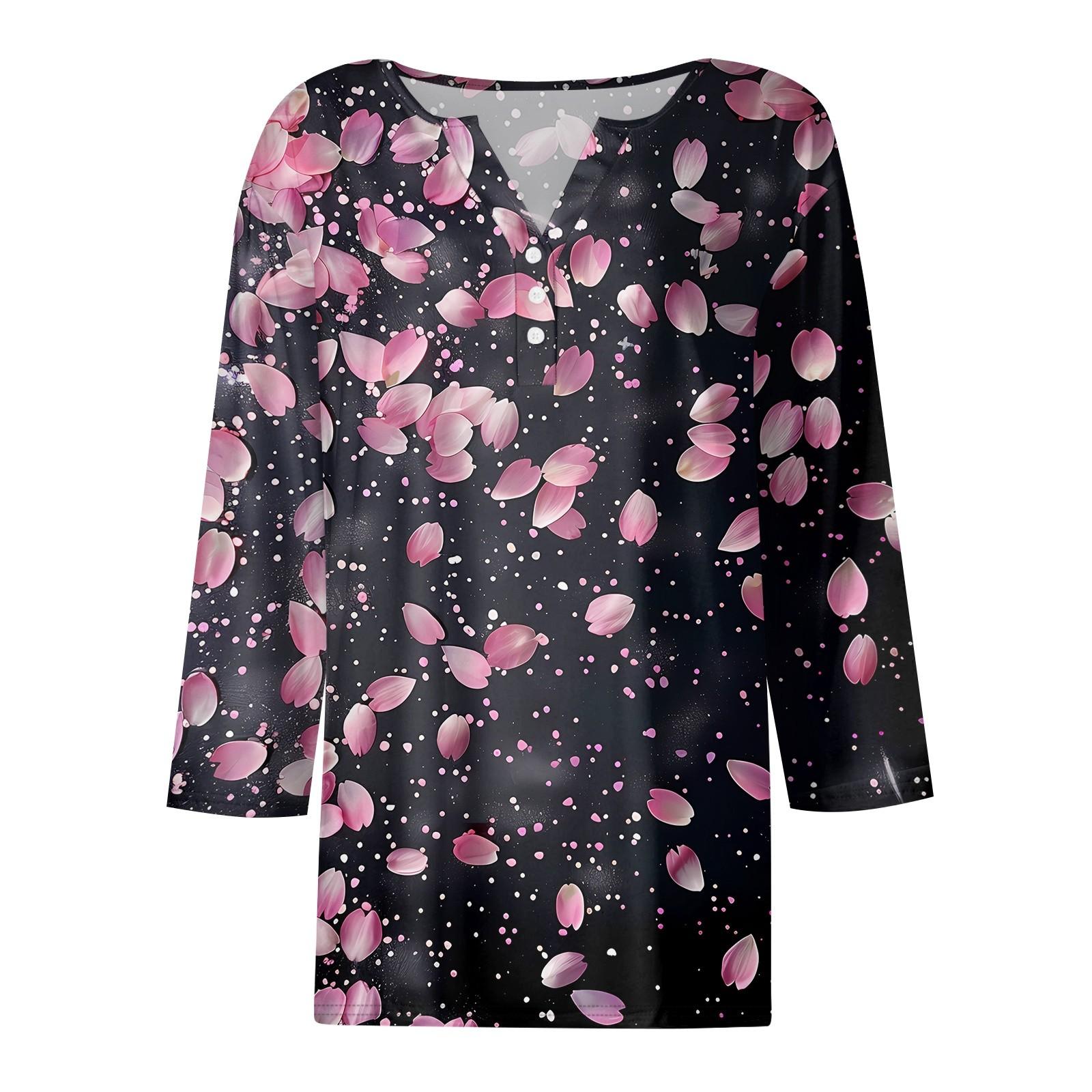 Жен. Футболка С принтом Пуговицы Рукав 3/4 Повседневные Выходные Мода Классический — фото 4